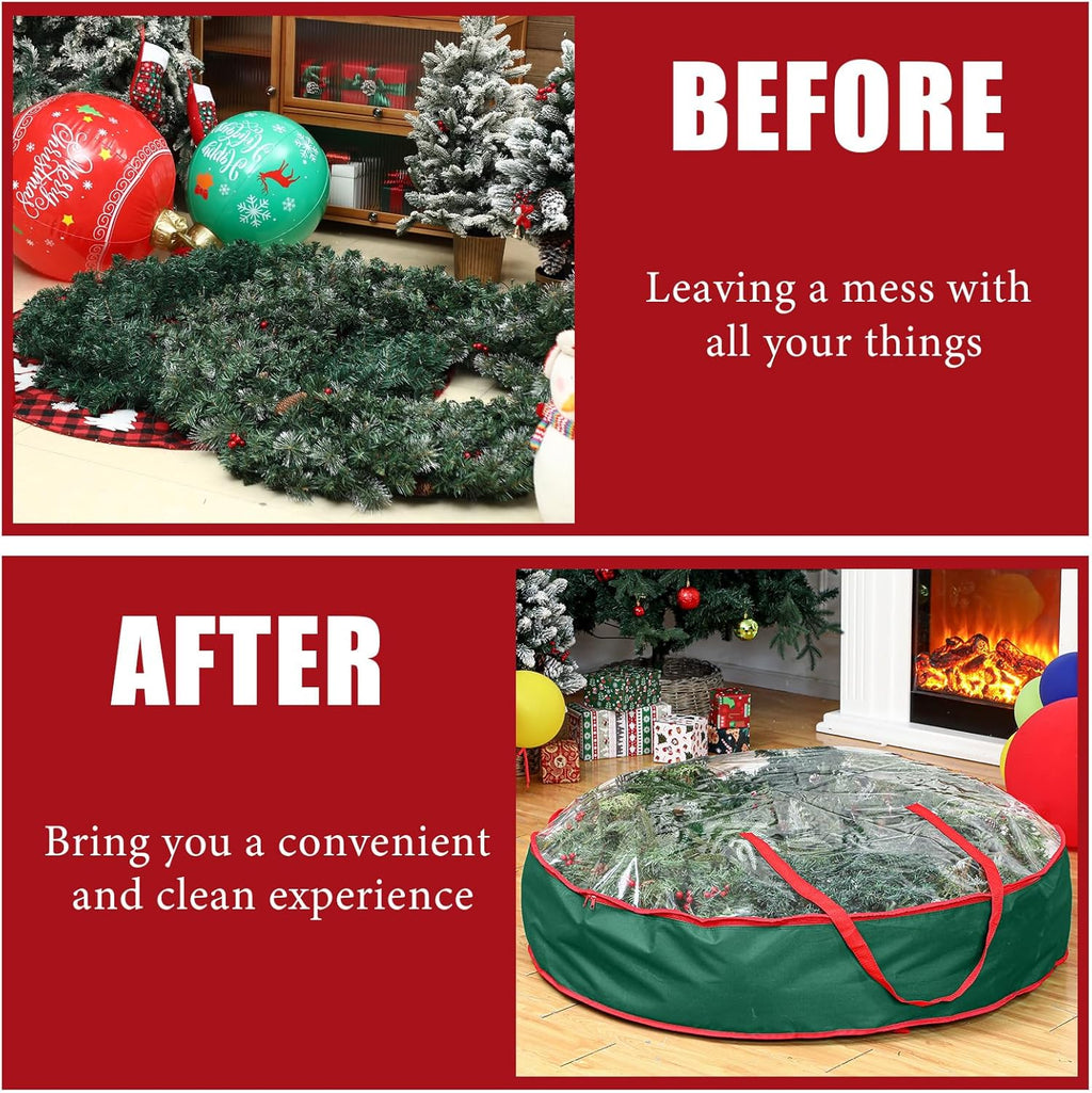 Abbylike Extra Large Christmas Wreath Storage Bag - Clear Zippered Container with Handles | 48'' Green