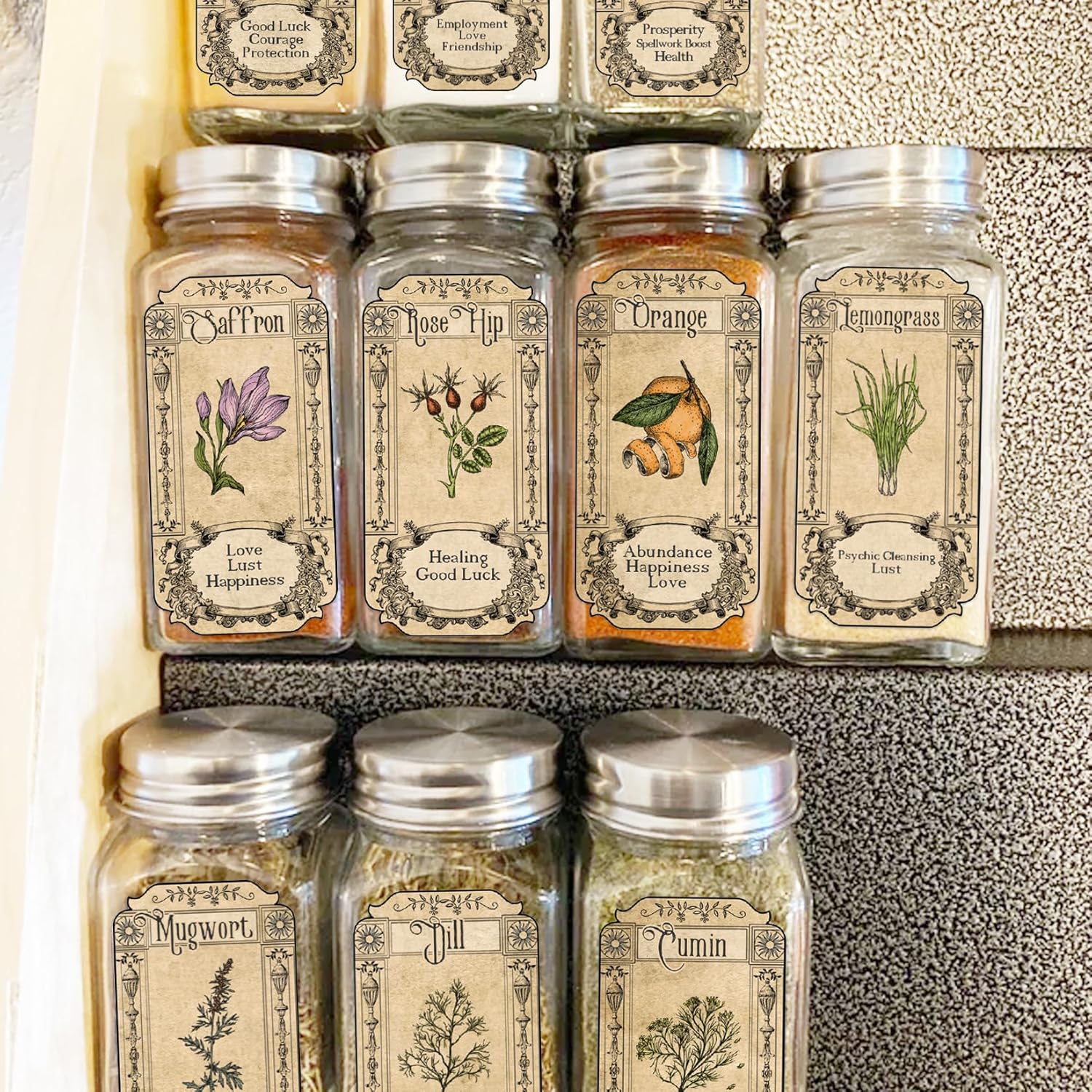 Skiennix 72Pcs Vintage Herb Stickers - Apothecary Spice Labels for Jars & Bottles