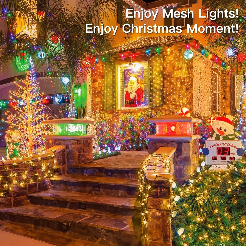 Suddus 360 LED Christmas Net Lights - Waterproof Connectable Green Wire | 12ft x 5ft Warm White Bush Lights