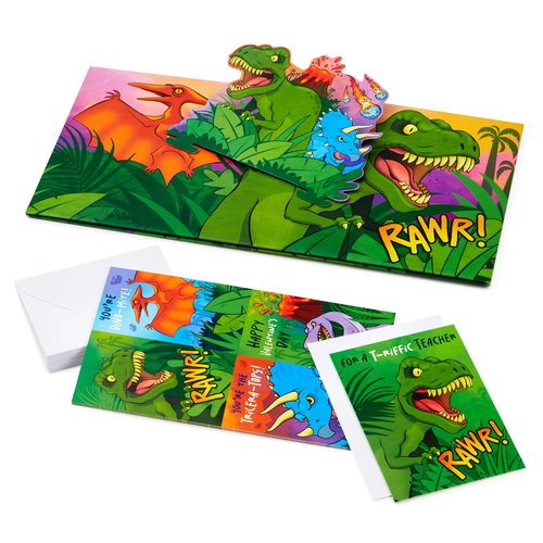 Hallmark Dinosaur Valentine's Day Cards for Kids with Pop Up Mailbox for Classroom Exchange (1 Box, 32 Cards, 1 Teacher Card, 33 Envelopes,)