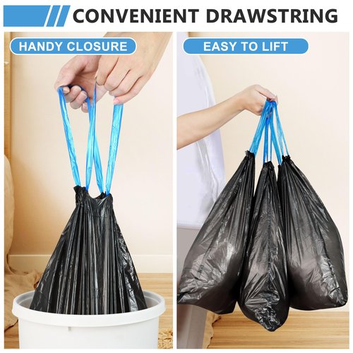 120 Count-4 Gallon Trash Bags Drawstring, Black Small Garbage Bags, JUKFITA Unscented Trash Can Liners, Strong Wastebasket Liner for Bathroom Toilet Office Bedroom
