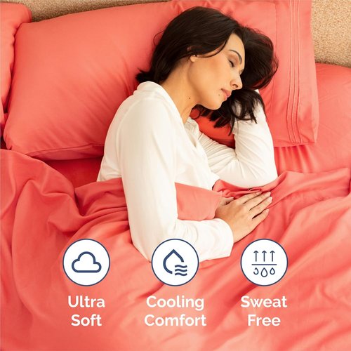 King Size 4 Piece Sheet Set - Ultra-Soft Cooling Bed Sheets | Luxury Hotel Quality - Deep Pockets, Coral
