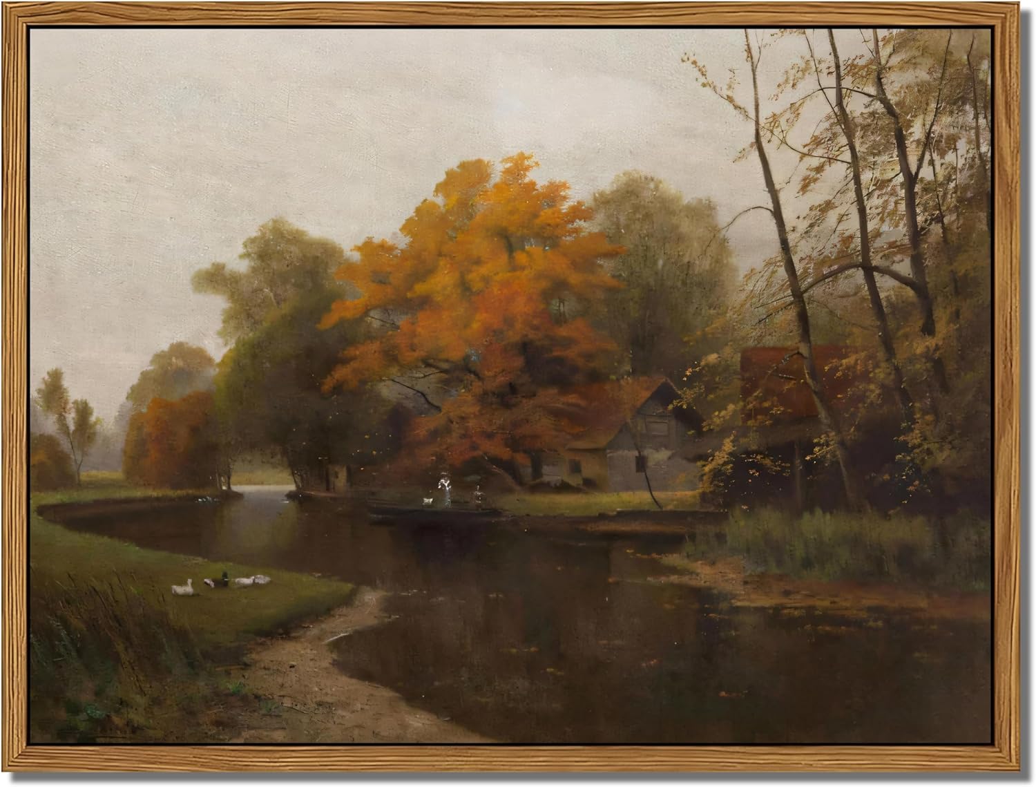 Vintage Autumn Floating Framed Canvas Wall Art - Nature Landscape Print for Living Room | 12x16 Inch
