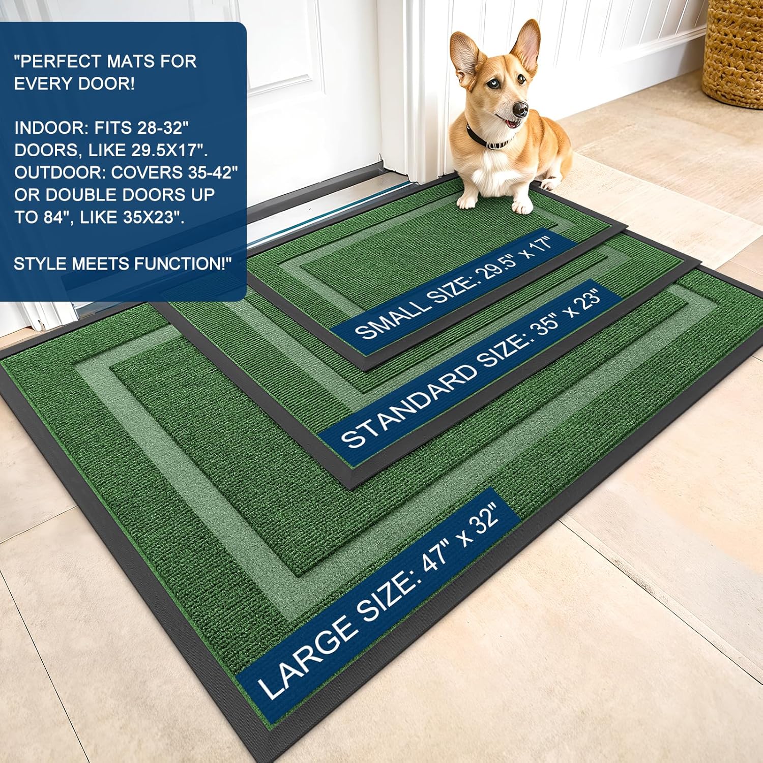 OLANLY Waterproof Front Door Mat - All-Season, Fade Resistant, Easy Clean | 33x21 Inches, Green