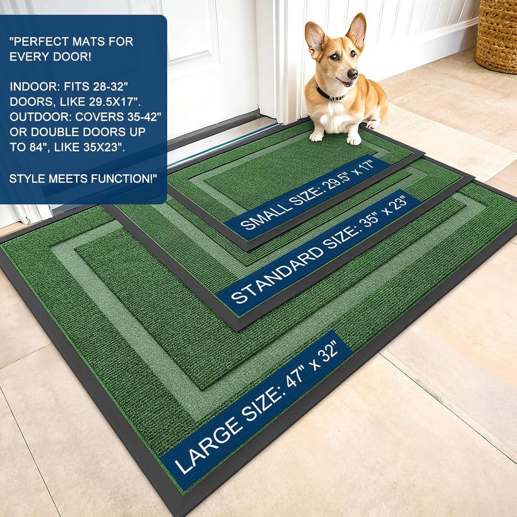 OLANLY Waterproof Front Door Mat - All-Season Indoor/Outdoor Doormat, Easy Clean, 71x34, Green