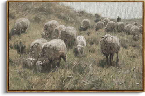 InSimSea Framed Canvas Wall Art - Vintage Sheep on the Dunes Decor | Large 24"x36" for Living Room, Bathroom, Office