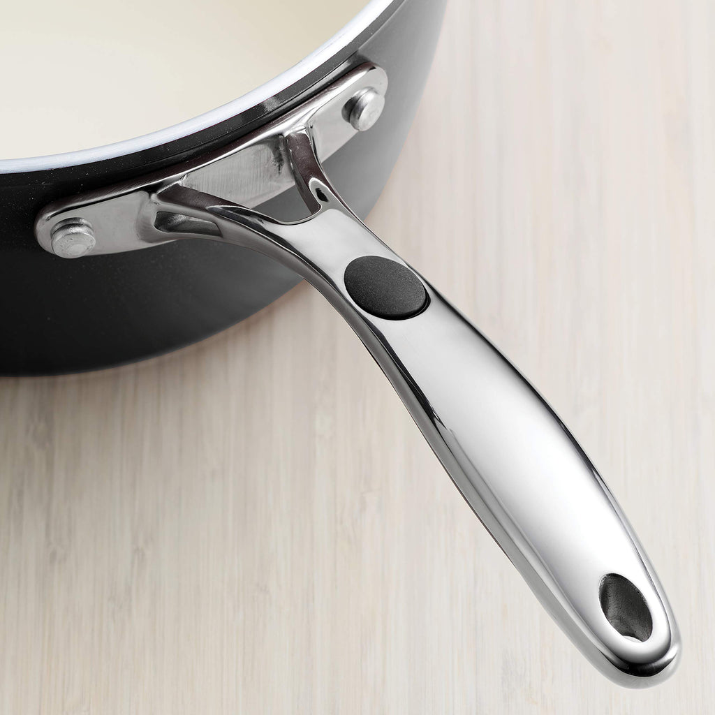 Tramontina Ceramica Deluxe 3-Quart Sauce Pan with Glass Lid, Ceramic Non Stick Saucepan, Oven-Safe, Metallic Black