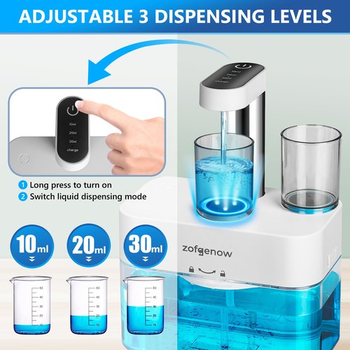 ZOFGENOW Upgraded Automatic Mouthwash Dispenser for Bathroom,Bathroom Accessories 17.6 FlOz Dispensers with Magnetic Cups,Adjustable Dispensing Levels, Suitable for All Age Groups,White