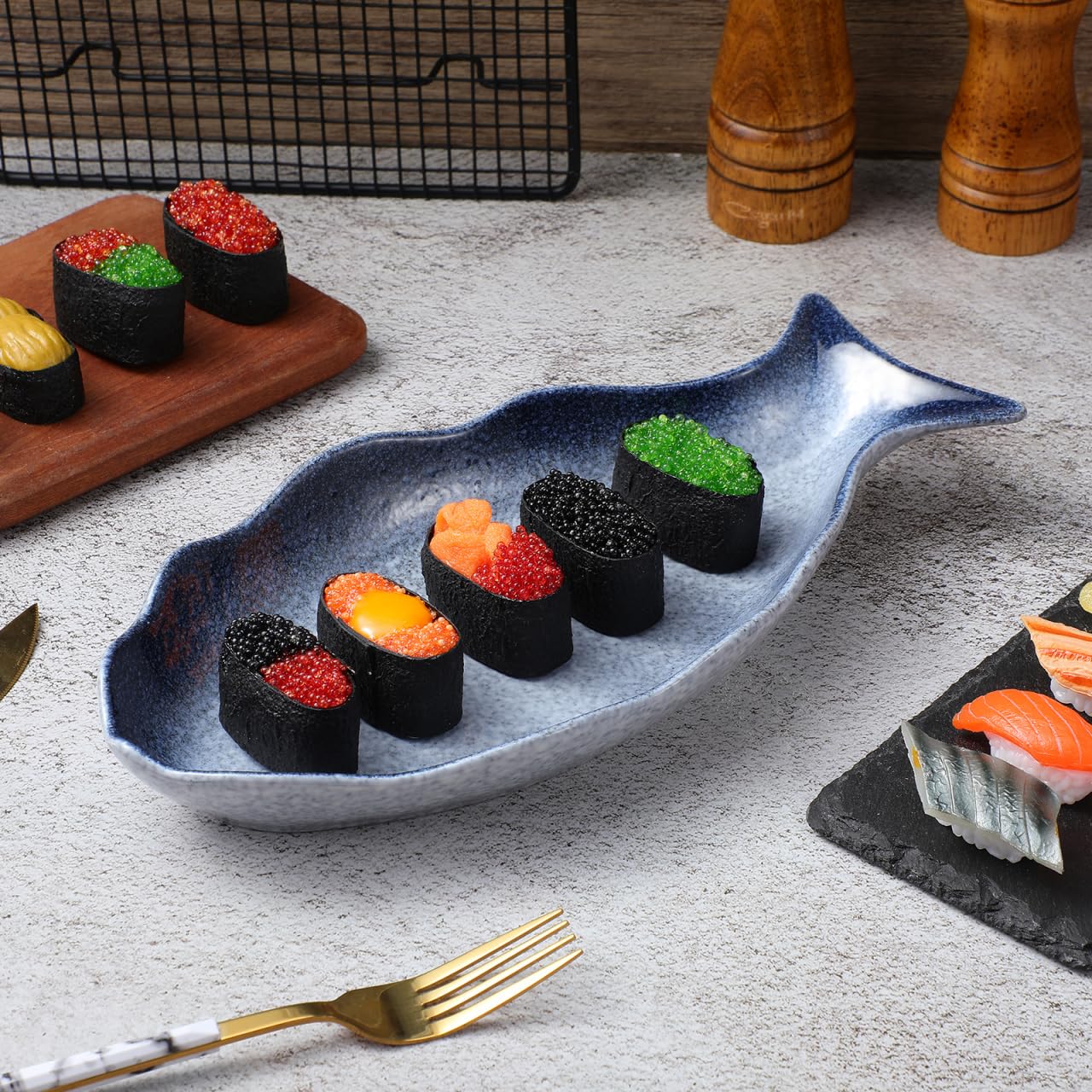 Cabilock Fish Serving Dish Decorative Ceramic Serving Tray Platter for Entertaining Seafood Appetizers Kitchen Tableware Home Dining 12.20X5.90X1.37In