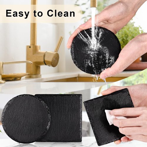 60 PCS Glossy Black Slate Coasters for Laser Engraving, MAPRIAL 2026 Upgrade 4 Inch 30 PCS Square, 30P Round Stone Drinks Coaster Bulk, Laser Blanks Material for Engraver, DIY, Gifts, Wedding
