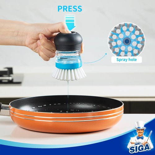 MR.SIGA Soap Dispensing Palm Brush, Kitchen Brush for Dish Pot Pan Sink Cleaning, Pack of 1, Navy/Blue