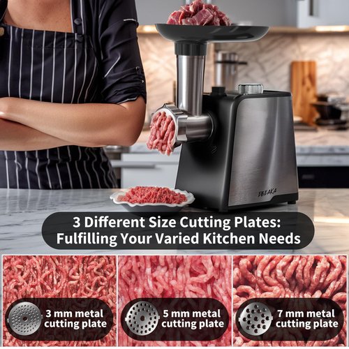 EBEAKA Electric Meat Grinder & Sausage Stuffer - Heavy Duty Mincer with 3 Plates, Kubbe Kit & Stainless Steel Blades for Home Kitchen