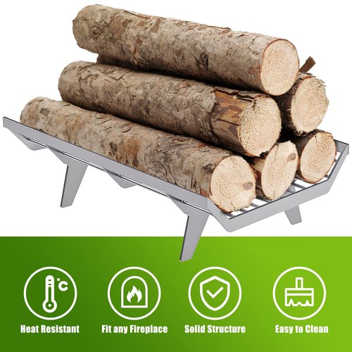 BeneLabel SUS304 Stainless Steel Fireplace Grate 24 inch, Heavy Duty Chimney Hearth Wood Stove Burning Rack Holder, Fire Grate Wood Log Rack Stove for Indoor Outdoor