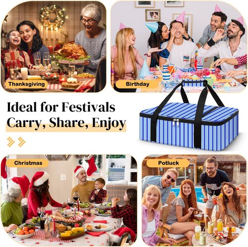 Coobiiya Insulated Casserole Carrier - Thermal Lunch Bag Keeps Food Hot or Cold | Fits 9" x 13" Baking Dish