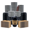 cuphug 100 Pack 12 oz Black Coffee Cups with Lids, To Go Paper Cups with Sleeves and Stirring Sticks, Insulated Disposable Coffee Cups for Hot/Cold Drinks and Daily Use