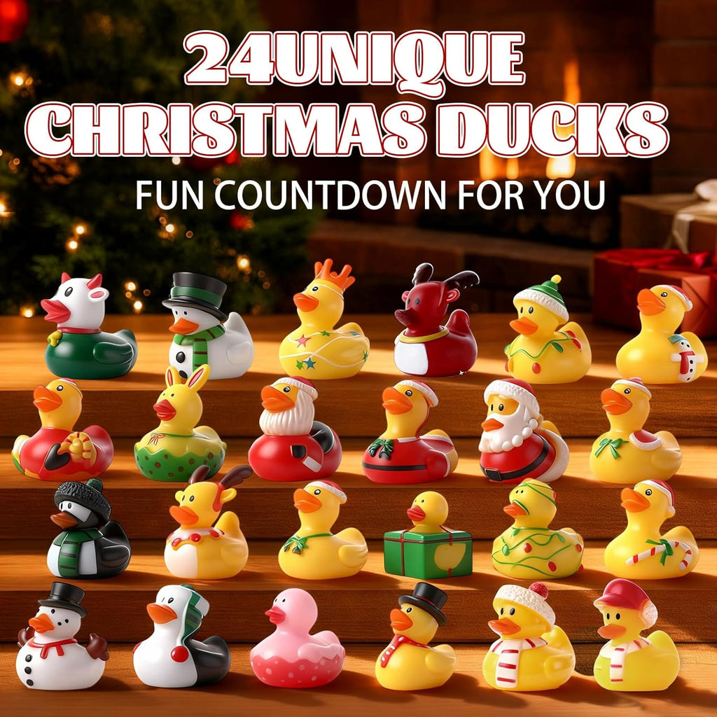 Sotiff Christmas Rubber Duck Bath Set - 24 Pcs Advent Calendar Surprise Ducky Gifts | Yellow-Green