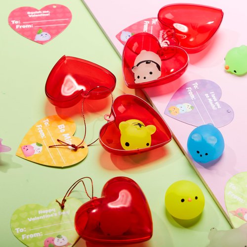 JOYIN 28 Packs Valentines Day Gifts for Kids, Glow Mochi Squishy Toys with Heart Funny Valentines Day Cards for Kid School Classroom Exchange Prize, Stress Relief Fidget Toy for Valentine Party Favor