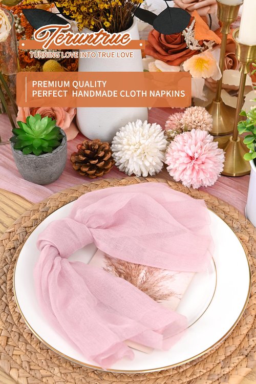 Teruntrue 100 Pack Light Pink Cloth Napkins Cheesecloth Napkins Set of 100 Gauze Napkins Bulk Washable Boho Dinner Table Napkins Wedding Party Baby Shower Birthday Party Decorations，20 x 20 Inch