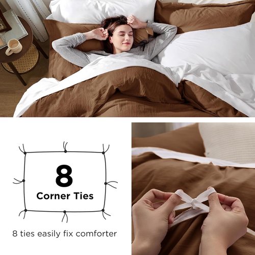 Bedsure Brown Duvet Cover Set - Extra Soft Prewashed Cotton-Like Polyester Twin Size, Includes 1 Duvet Cover & 1 Pillow Sham