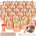 Moscow Mule Mugs 19oz Copper Plated Moscow Mule Mugs Set of 24 Bulk Large Hammered Stainless Steel Cups with Round Handle,1pcs 0.5oz Double Jigger, 24pcs Straws for Cold Chilled Drinks Cocktails