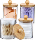 Qtip Holder Dispenser by [Brand Name] - 10 oz Clear Plastic Apothecary Jar with Bamboo Lids | Stylish Vanity Organizer for Cotton Swabs and Makeup Accessories