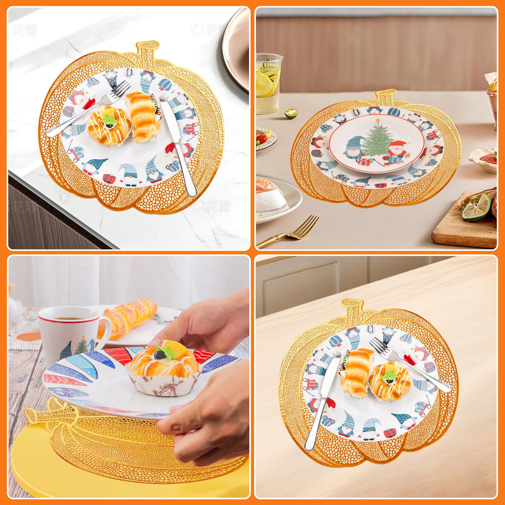 Pumpkin Placemats Set of 6,Orange Harvest Placemats Fall Thanksgiving Placemats Table Mats for Thanksgiving,Halloween and Party Table Decorations 15X15inch