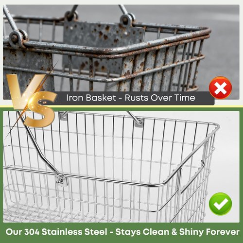 Wire Harvest Basket, Kitchen Organizers and Storage with Foldable Handle - 15.0"x9.8"x6.9" Portable Stainless Steel Picnic Baskets for Gathering Vegetables,Fruits,Kitchen,Garden,Picnic&Shopping (1, L)