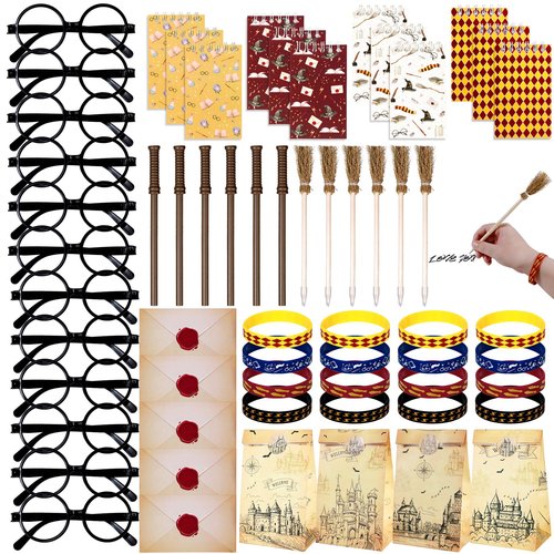 Vanblue 84Pcs Wizard Party Favors Birthday Decorations,Wand Pencils,Wizard Glasses Spiral Notebooks Goodie Bag Stuffers,Classroom Rewards for Kids Student Magic Birthday Gift School Party Supplies