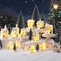 Vinsot 26 Pcs Resin Winter Miniature Village Set - Light Up LED Houses & Pine Trees for Holiday Decor