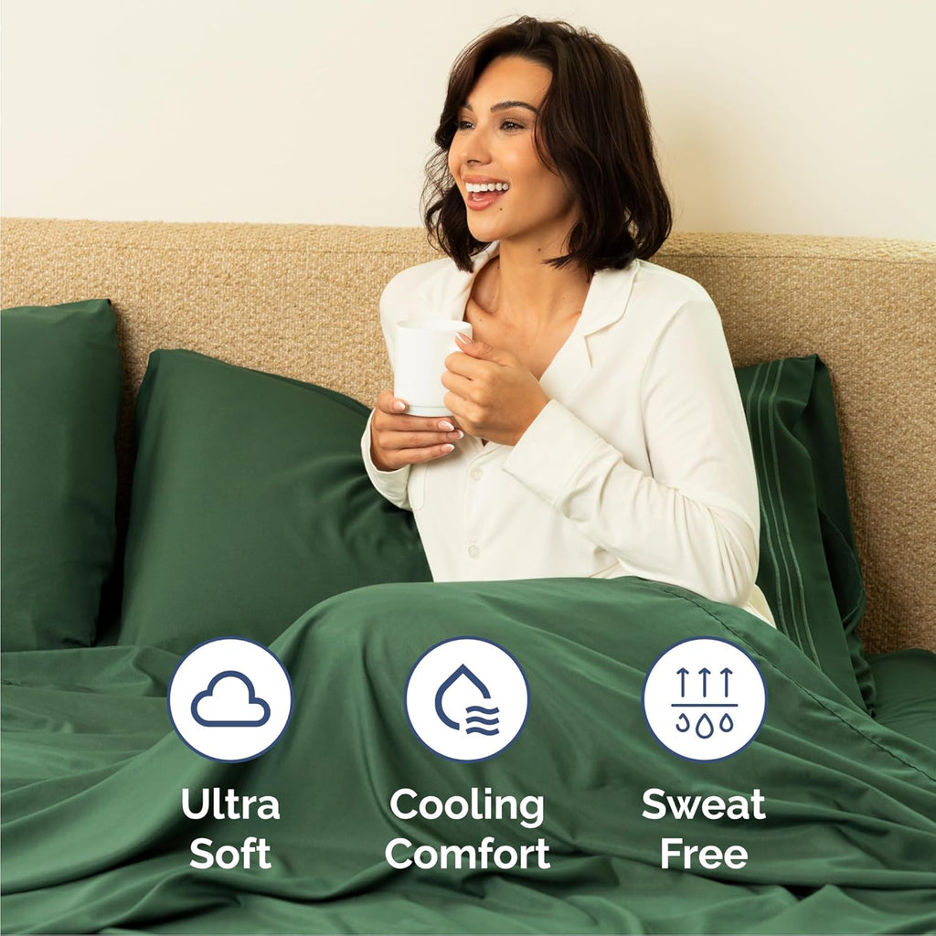 Queen Size 4-Piece Sheet Set - Comfy Cooling Bed Sheets for All Ages - Deep Pockets, Soft & Wrinkle-Free - Oeko-Tex Certified, Emerald Green