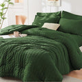 HYMOKEGE California King Comforter Set - Dark Green Seersucker 7-Piece Luxury Bedding Set
