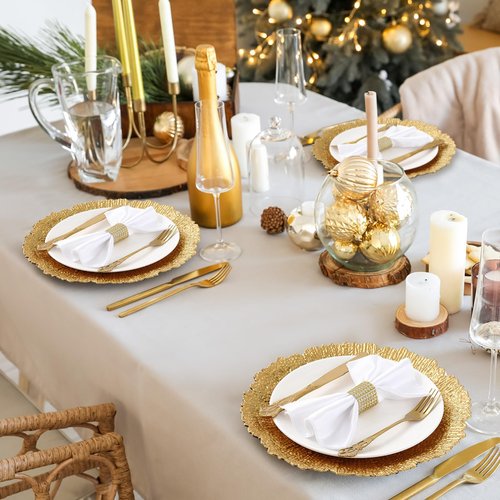 Widecook 50 Pcs Charger Plates Bulk for Wedding Chargers 13" Reusable Round Serving Plate Table Chargers for Catering Family Party Restaurant Home Dinner Supplies (Reef,Gold)