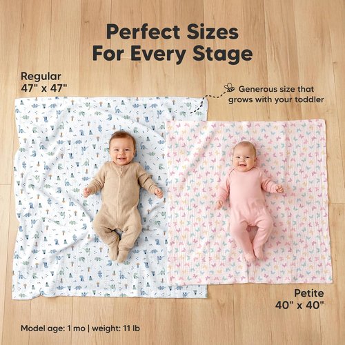 Flora Vale 3-Pack Muslin Swaddle Blankets - Large 47x47 Cotton Baby Blankets for Newborns, Soft & Breathable