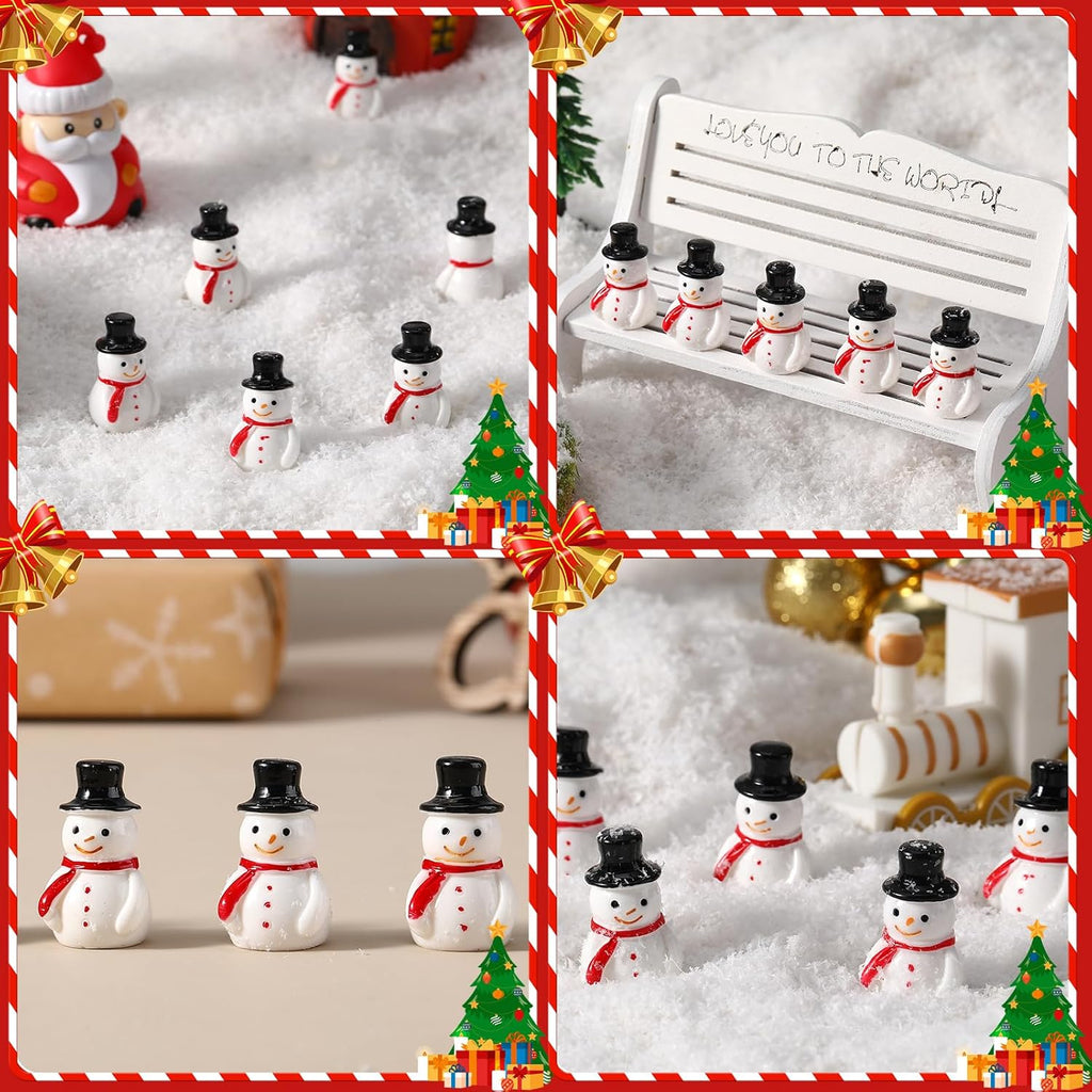 Skiennix Winter Mini Resin Snowman Figurines - 50 Pcs Black Hat Cake Decorations | DIY Crafts