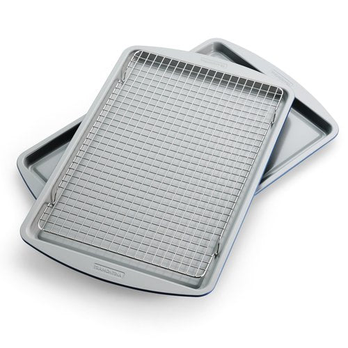 Tramontina Rise 3-Piece Ceramic Baking Pans Set, Non stick Cookie Sheets for Baking with Cooling Rack, Aluminized Steel, Dishwasher-Safe