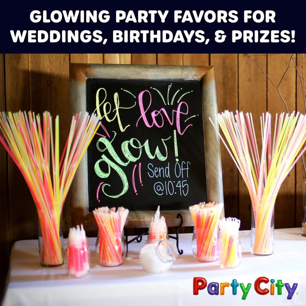 Party City 500 Glow Sticks - Neon Glow in the Dark Party Supplies | Light Up Favors for Kids & Adults