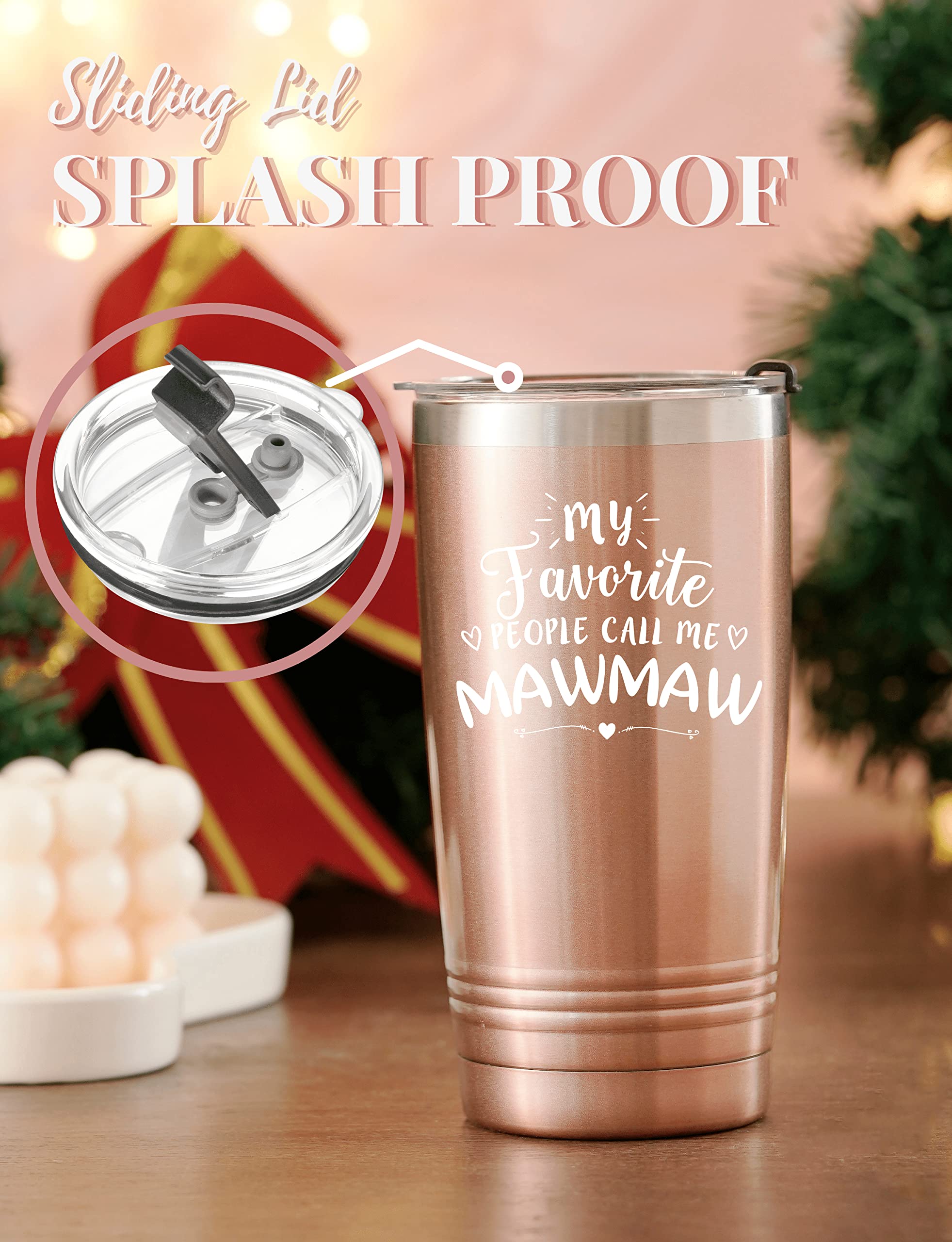 Mawmaw Gifts for Grandma, Insulated Stainless Steel Wine Tumbler with Lid, For Nana, Gigi, Granny, Grammy, Birthday, Mother’s Day, Christmas gifts, Rose Gold, (20 oz) Call me Mawmaw