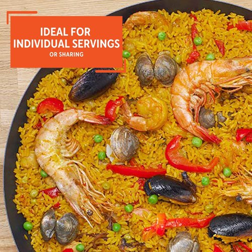 IMUSA USA 10" Carbon Steel Coated Nonstick Paella Pan, Black, Red Handles