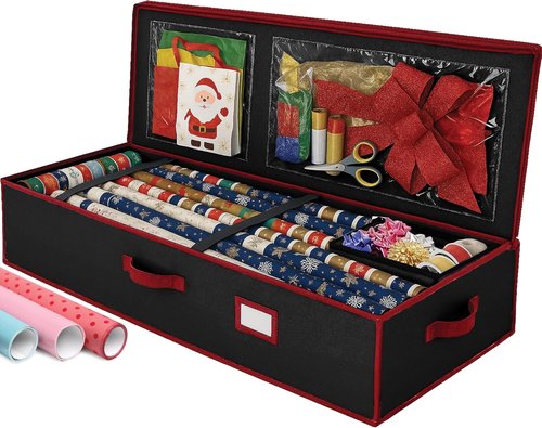 Christmas Wrapping Paper Organizer - Fits Up to 24 Rolls | Storage Bag with Straps & Pockets - Black