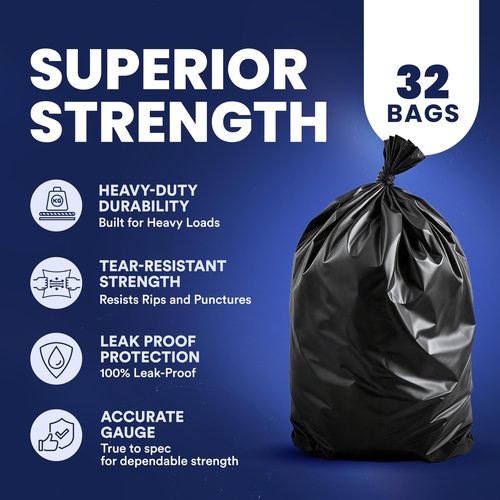 Plasticplace Contractor Trash Bags 55-60 Gallon │ 3.0 Mil │ Black Heavy Duty Garbage Bag │ 38” x 58” (32 Count)