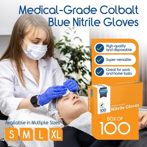 Inspire Cobalt Blue Nitrile Disposable Gloves - 4.5 Mil Medical Exam & Cleaning Safety Gloves