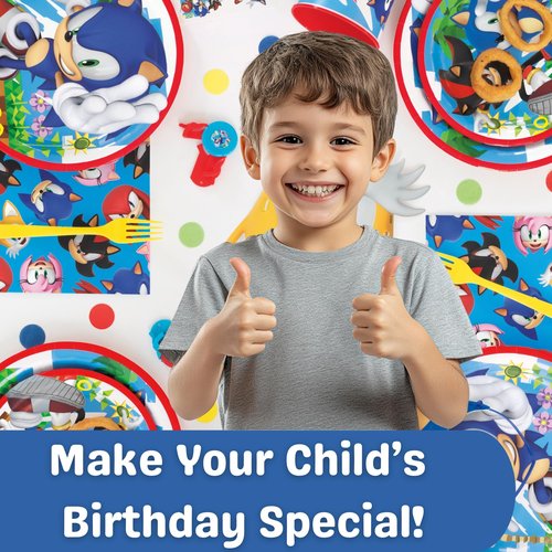 Unique 32 Pack Sonic Plates and Napkins - Sonic Birthday Party Decorations - 32 Plates and 32 Napkins - Party Supplies - Officially Licensed