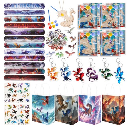 Vanblue 122Pcs Dragon Party Favors Dragon Birthday Party Decorations Goodie Bags Stuffers Fillers Gift Bags for Birthday, Themed Party Supplies Classroom Rewards Gifts for Boy Girls