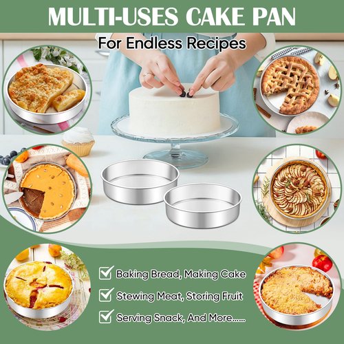 TeamFar 7 Inch Cake Pan Set of 3, Stainless Steel Round Layer Cake Baking Pans Tins for Birthday Wedding, Non-Toxic & Heavy-Duty, Mirror Finish & Leak Proof, Oven & Dishwasher Safe