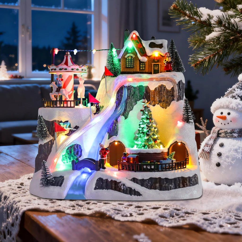 Wonder Garden Christmas Village Houses - Lighted Musical Ski Resort with Moving Train & Carousel | Holiday Decor