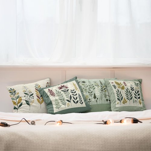 Ambesonne Botanical Throw Pillow Cushion Cover Set of 4, Pleasant Nature Romantic Calm Blossoms Leafy Branches Flourishing, Decorative Accent Double-Sided Printing, 16", Peacock Green Fawn Maroon