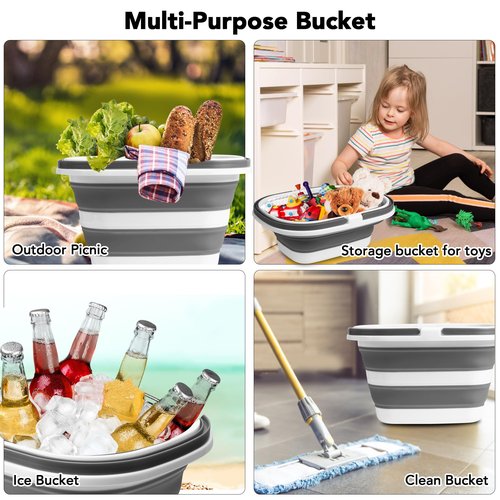 Large Collapsible Mop Bucket, 16L(4.2 Gallon) Plastic Bucket for House Cleaning, Car Washing, Silicone Cleaning Supplier Organizer, Portable Basket with Handle for Laundry Storage, RV Camping, Fishing