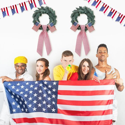 Hahafelt Patriotic Wreath Sashes - American Flag Design, 56 x 4.5 Inch Red & White Stripes for July 4th Decor