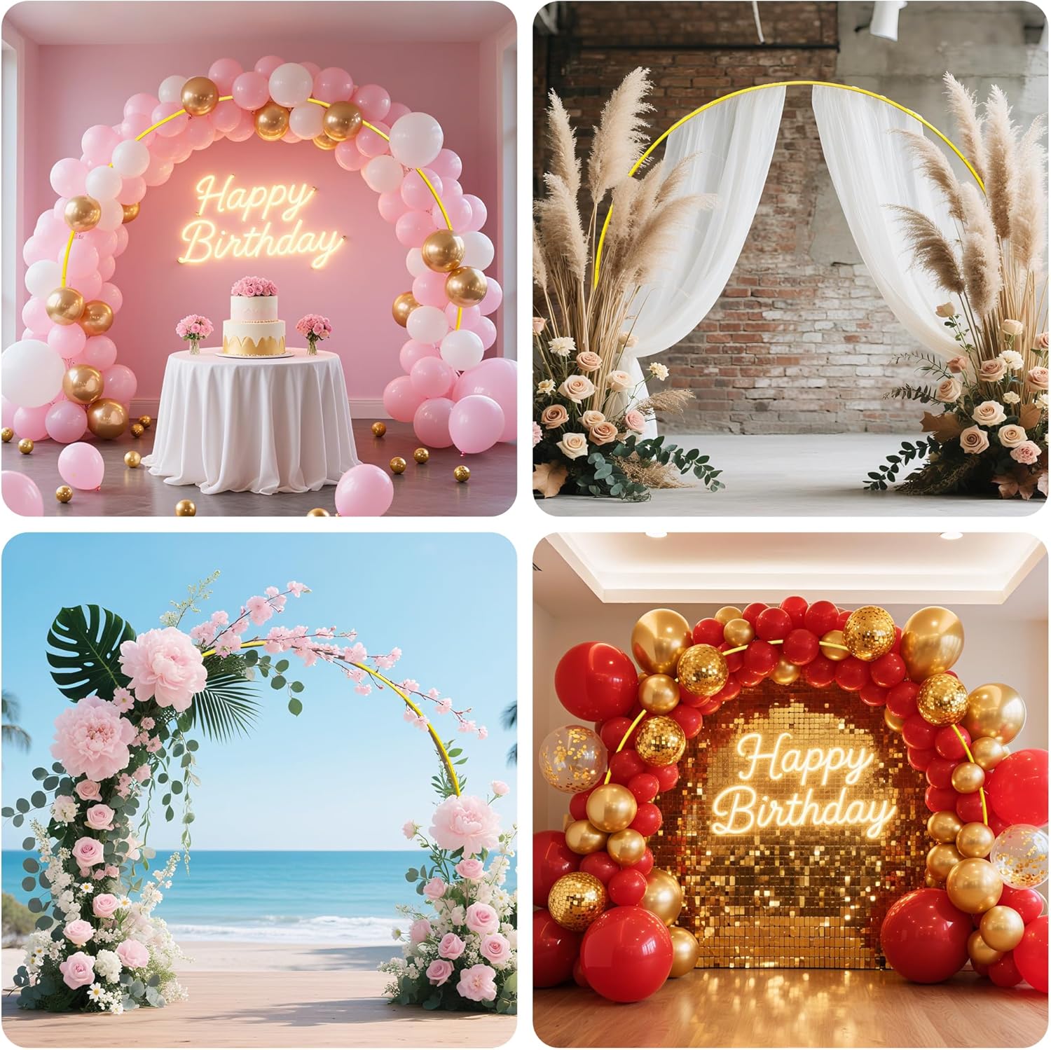 Skiennix Round Balloon Arch Stand - 8FT Gold Metal Circle Frame for Weddings & Events