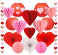 Hanging Valentines Decorations for Ceiling - 17 Pcs Valentines Day Hanging Decor with Honeycomb Hearts, Paper Fans & Lanterns - Vibrant Valentine Day Decorations for Office , Home & Classroom